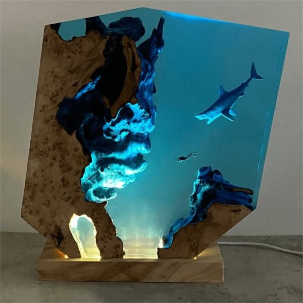 Sharks, divers, wood sculptures, epoxy resin lamp （ Best Gift 🎁 ） - Image 2