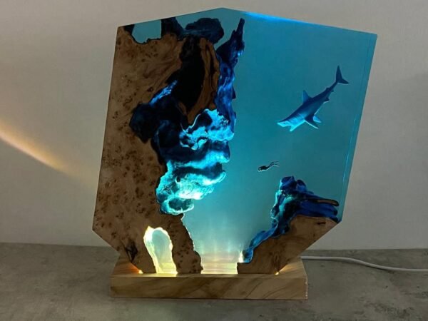 Sharks, divers, wood sculptures, epoxy resin lamp （ Best Gift 🎁 ） - Image 4