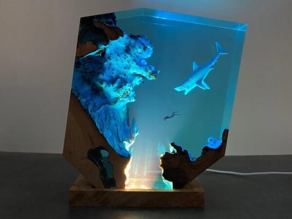 Sharks, divers, wood sculptures, epoxy resin lamp （ Best Gift 🎁 ） - Image 5
