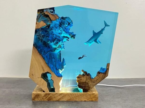 Sharks, divers, wood sculptures, epoxy resin lamp （ Best Gift 🎁 ） - Image 7