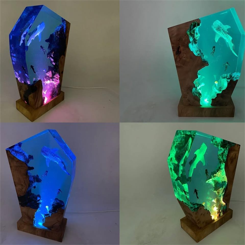 Ocean Whale Shark Resin Night Light, Handmade Wooden Crafts( Best Gift 🎁 ) - Image 7