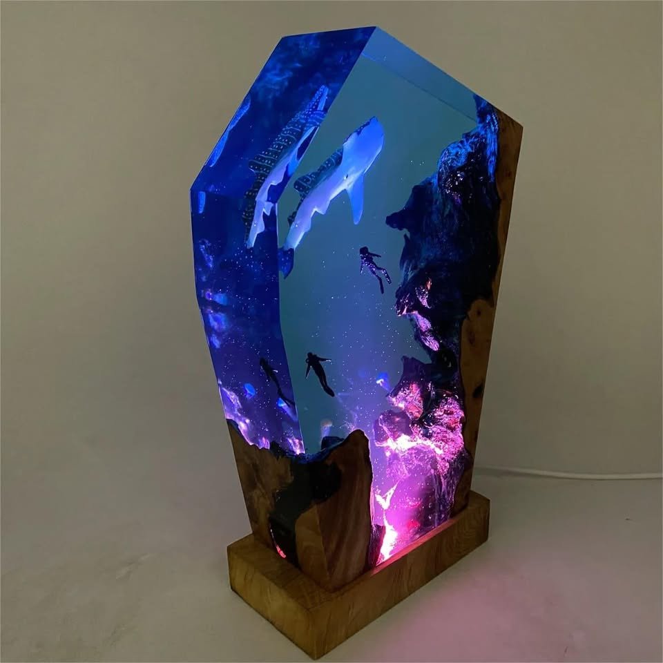Ocean Whale Shark Resin Night Light, Handmade Wooden Crafts( Best Gift 🎁 ) - Image 5