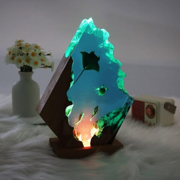 Manta ray, turtle, diver, wood sculpture, epoxy resin lamp（ Best Gift 🎁 ） - Image 2