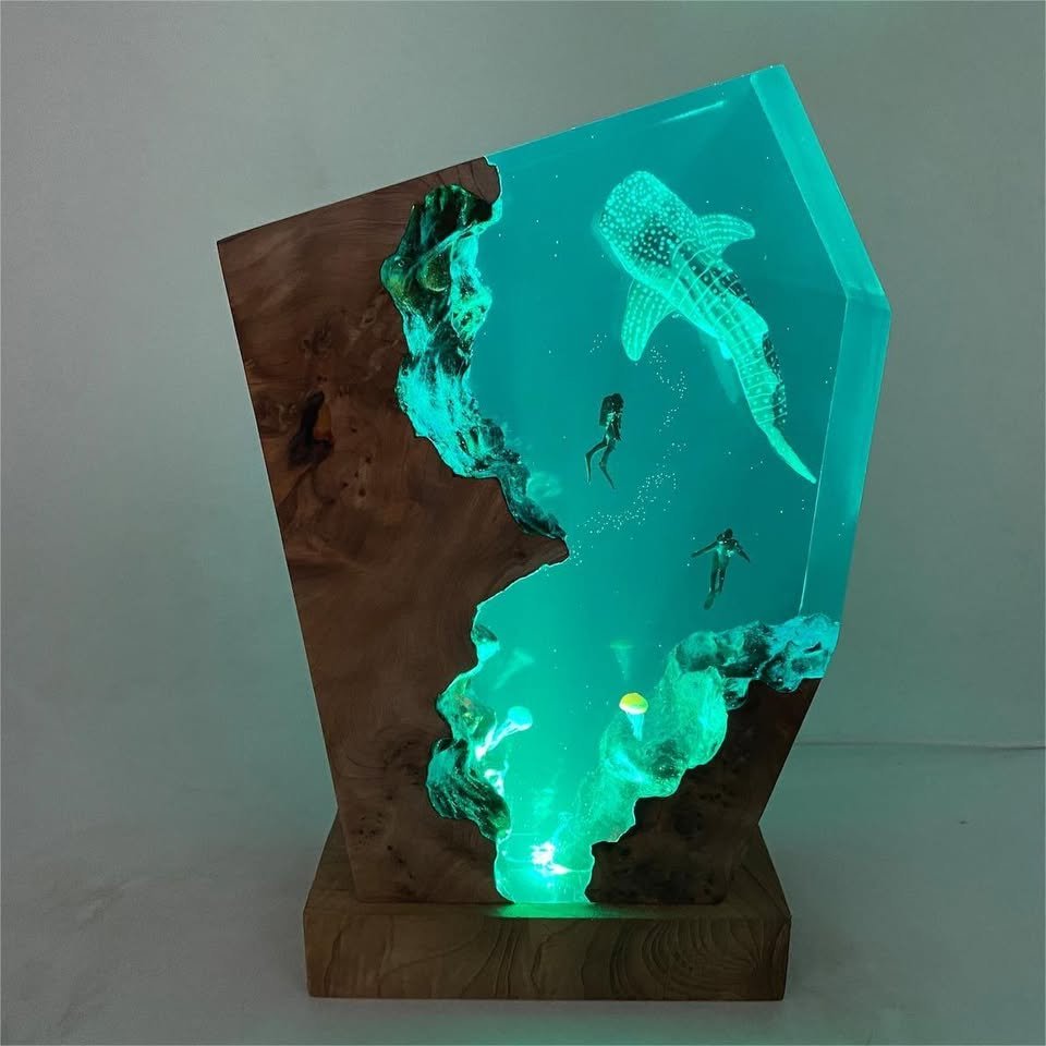 Ocean Whale Shark Resin Night Light, Handmade Wooden Crafts( Best Gift 🎁 ) - Image 6