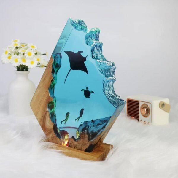 Manta ray, turtle, diver, wood sculpture, epoxy resin lamp（ Best Gift 🎁 ） - Image 4