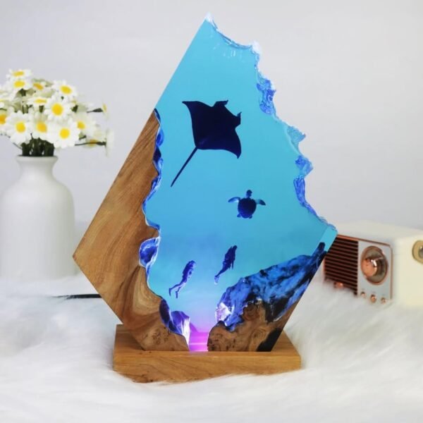 Manta ray, turtle, diver, wood sculpture, epoxy resin lamp（ Best Gift 🎁 ） - Image 5