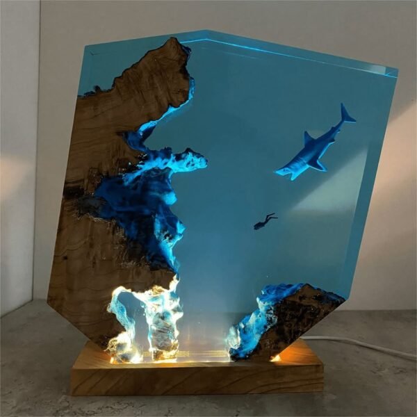 Sharks, divers, wood sculptures, epoxy resin lamp （ Best Gift 🎁 ） - Image 3