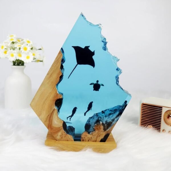 Manta ray, turtle, diver, wood sculpture, epoxy resin lamp（ Best Gift 🎁 ） - Image 6