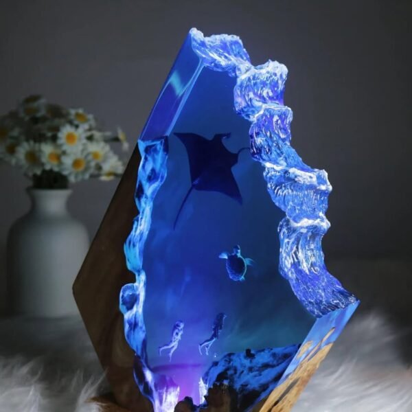 Manta ray, turtle, diver, wood sculpture, epoxy resin lamp（ Best Gift 🎁 ） - Image 8