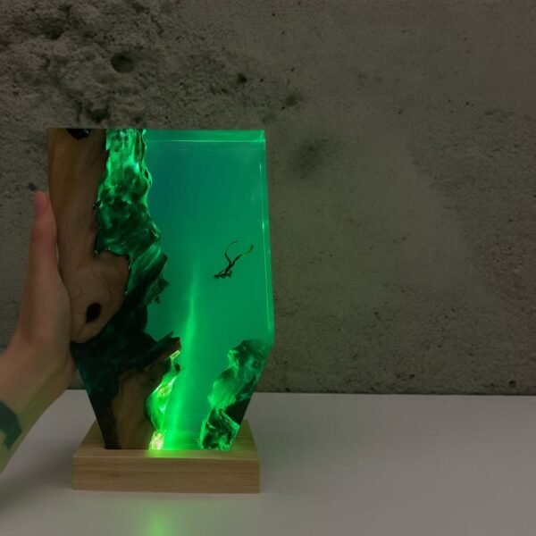 Handcrafted Resin Wood Diver Lamp – Ocean-Inspired Ambient Night Light - Image 3