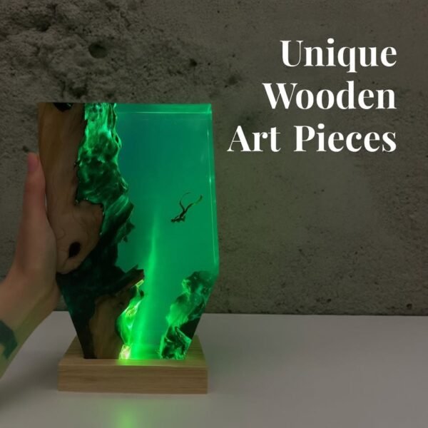 Handcrafted Resin Wood Diver Lamp – Ocean-Inspired Ambient Night Light - Image 4