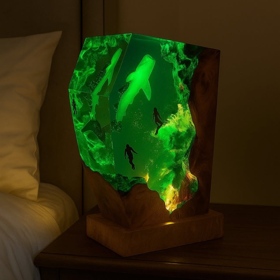 Ocean Whale Shark Resin Night Light, Handmade Wooden Crafts( Best Gift 🎁 ) - Image 3