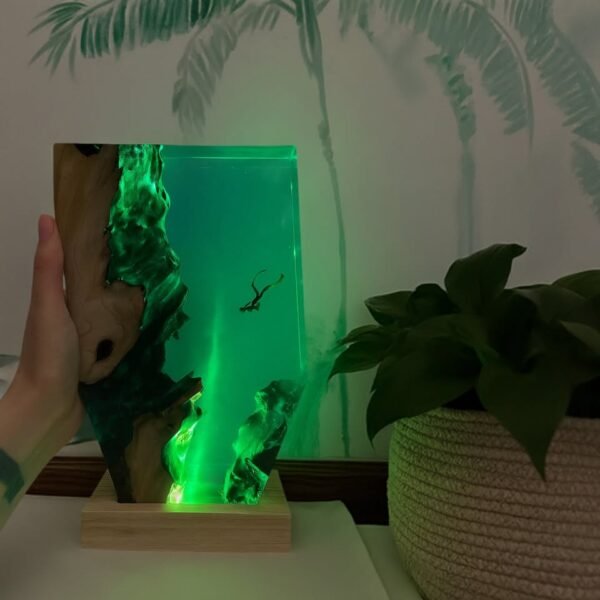 Handcrafted Resin Wood Diver Lamp – Ocean-Inspired Ambient Night Light - Image 6