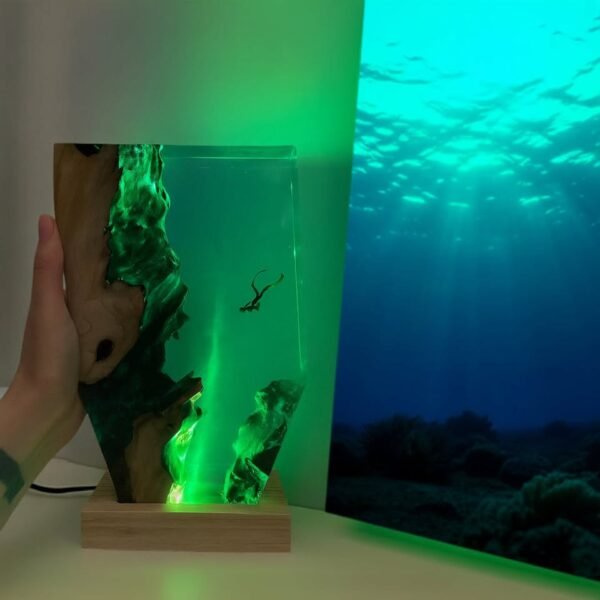 Handcrafted Resin Wood Diver Lamp – Ocean-Inspired Ambient Night Light - Image 7